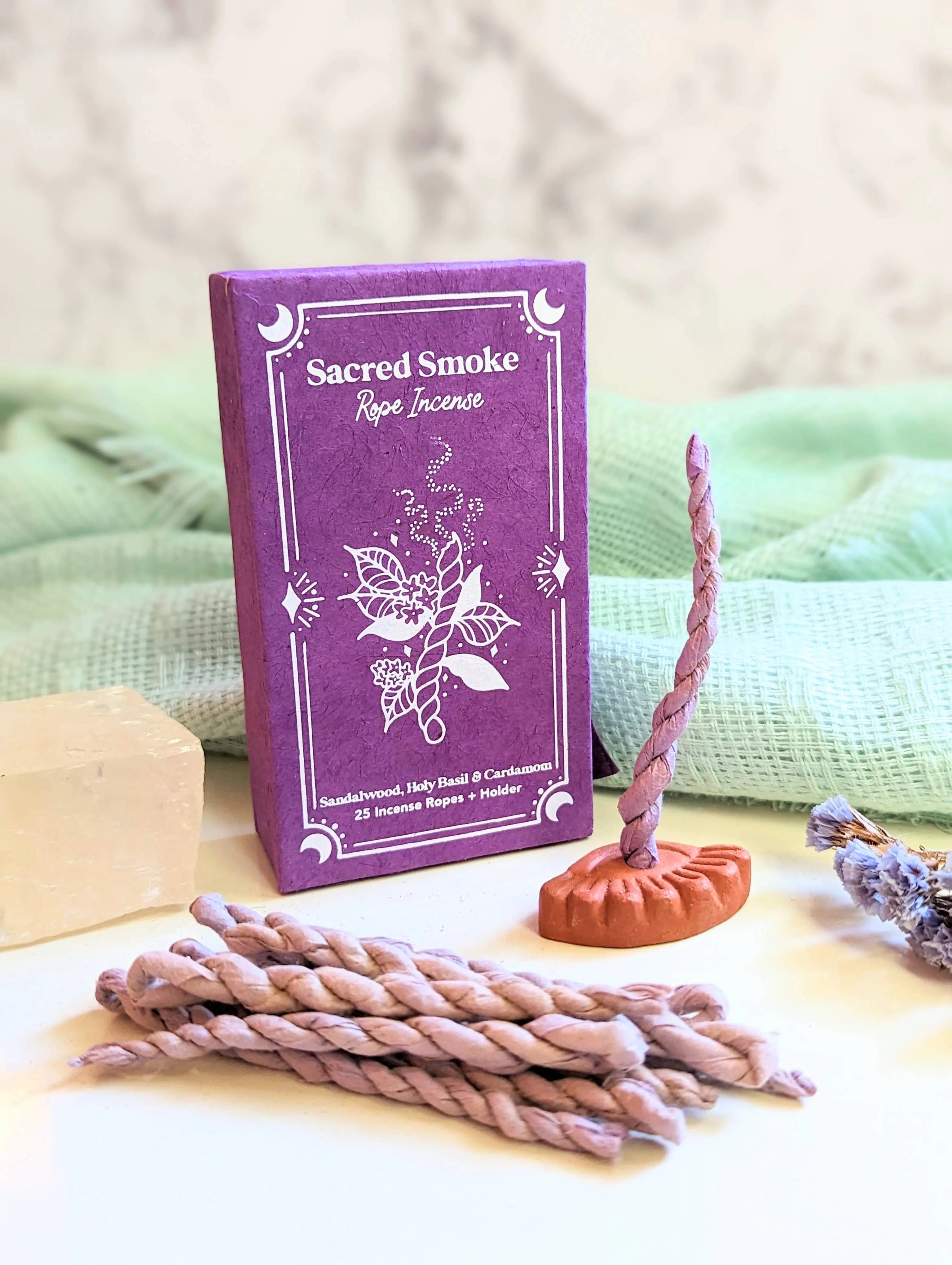 Sacred Smoke Rope Incense + Holder - Buddhist, Natural Goddess Provisions