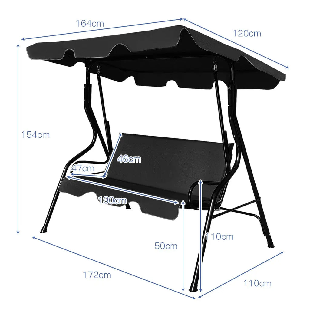 NNECW 3 Seat Outdoor Patio Swing Chair with Adjustable Canopy for Backyard/Balcony NNECW