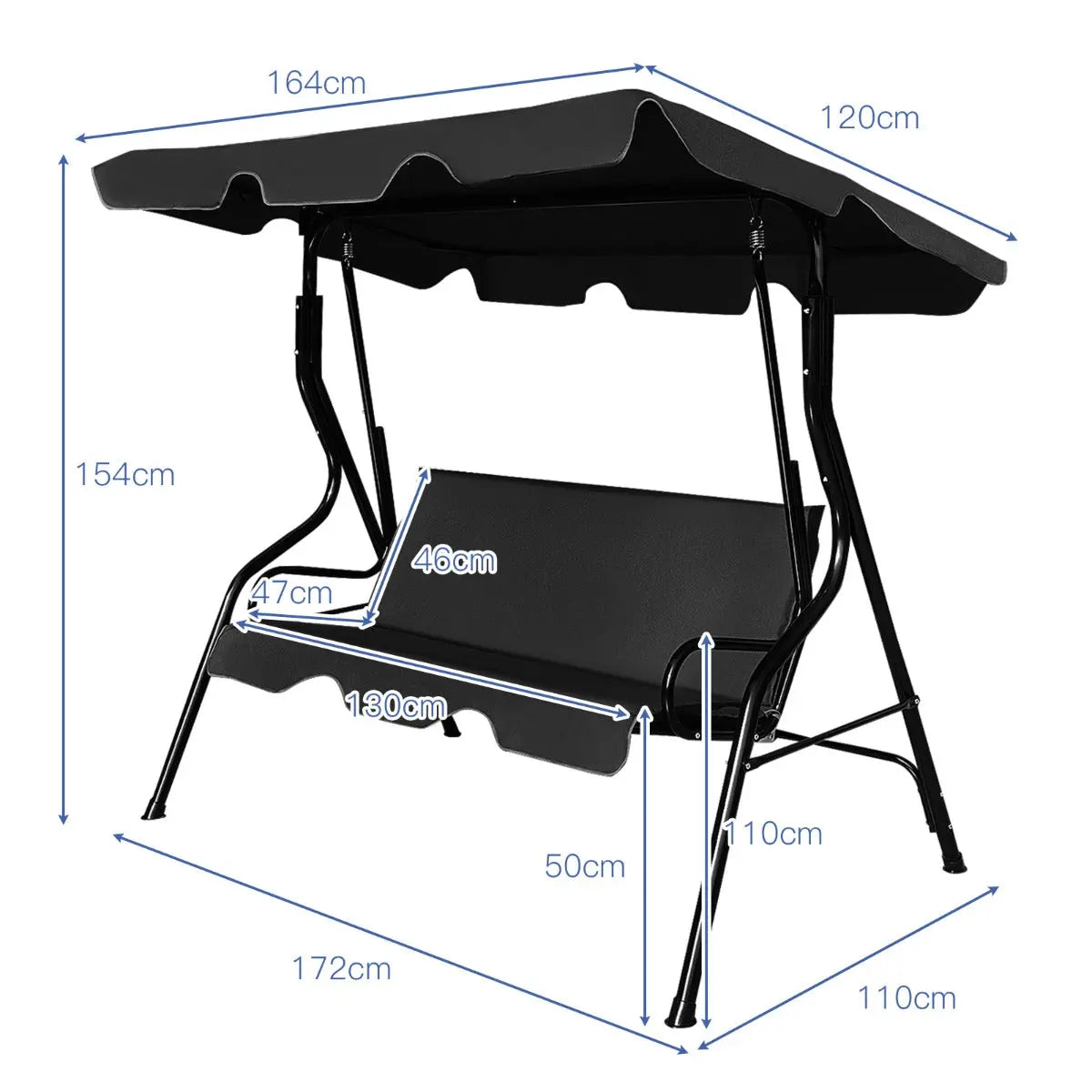 NNECW 3 Seat Outdoor Patio Swing Chair with Adjustable Canopy for Backyard/Balcony NNECW