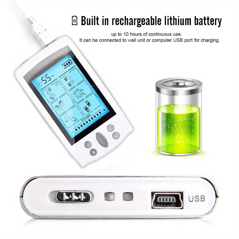 16-Mode Electric Massager - Dual Output EMS & TENS(White) TM