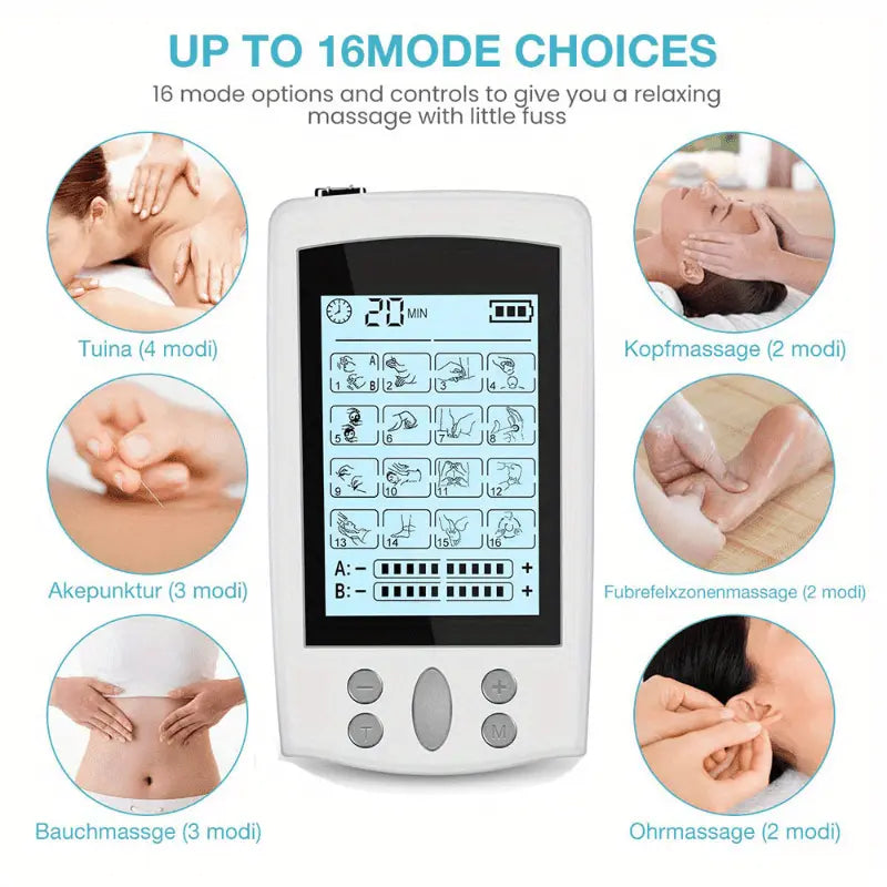 16-Mode Electric Massager - Dual Output EMS & TENS(White) TM