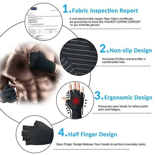 Compression Arthritis Glove Unisex Joint Pain Relief Half Finger Brace ANI VITALS