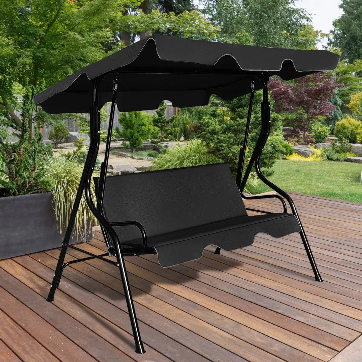 NNECW 3 Seat Outdoor Patio Swing Chair with Adjustable Canopy for Backyard/Balcony NNECW