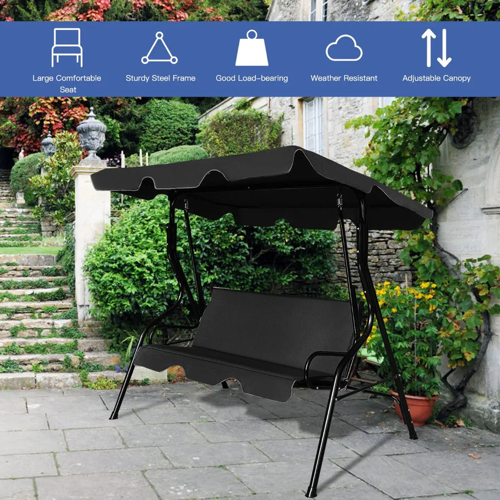 NNECW 3 Seat Outdoor Patio Swing Chair with Adjustable Canopy for Backyard/Balcony NNECW