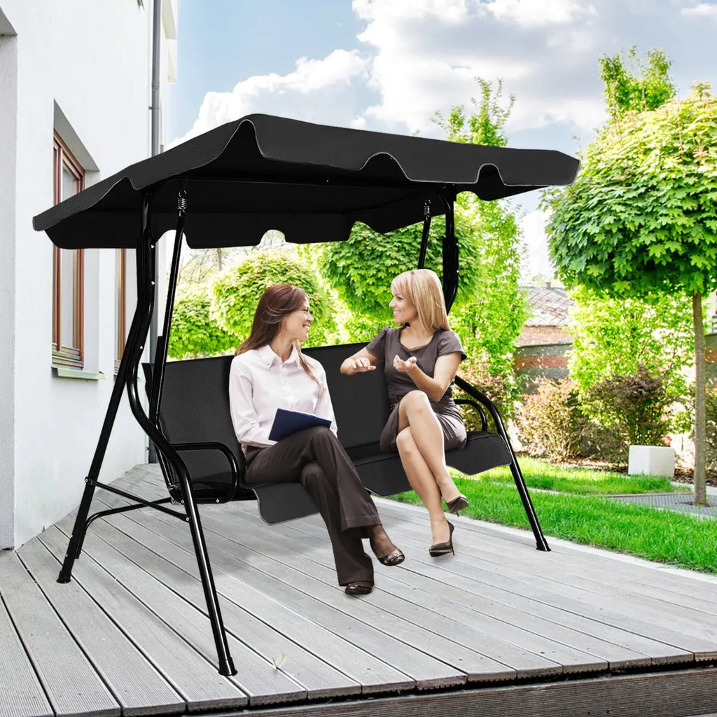 NNECW 3 Seat Outdoor Patio Swing Chair with Adjustable Canopy for Backyard/Balcony NNECW