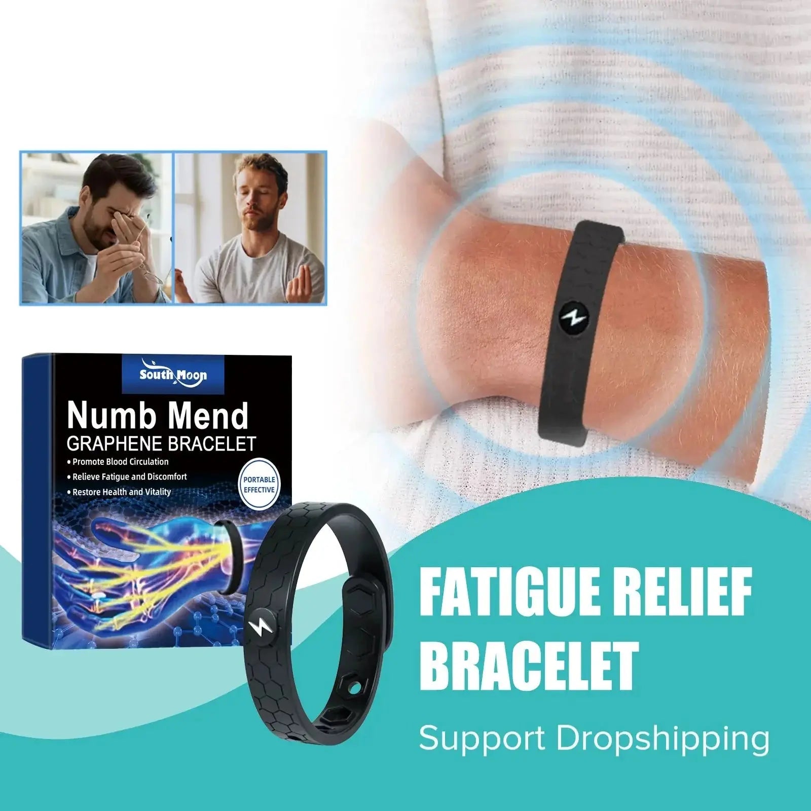 NNEOBA 2pcs Energy Therapy Bracelets Circulation Support Black NNEOBA