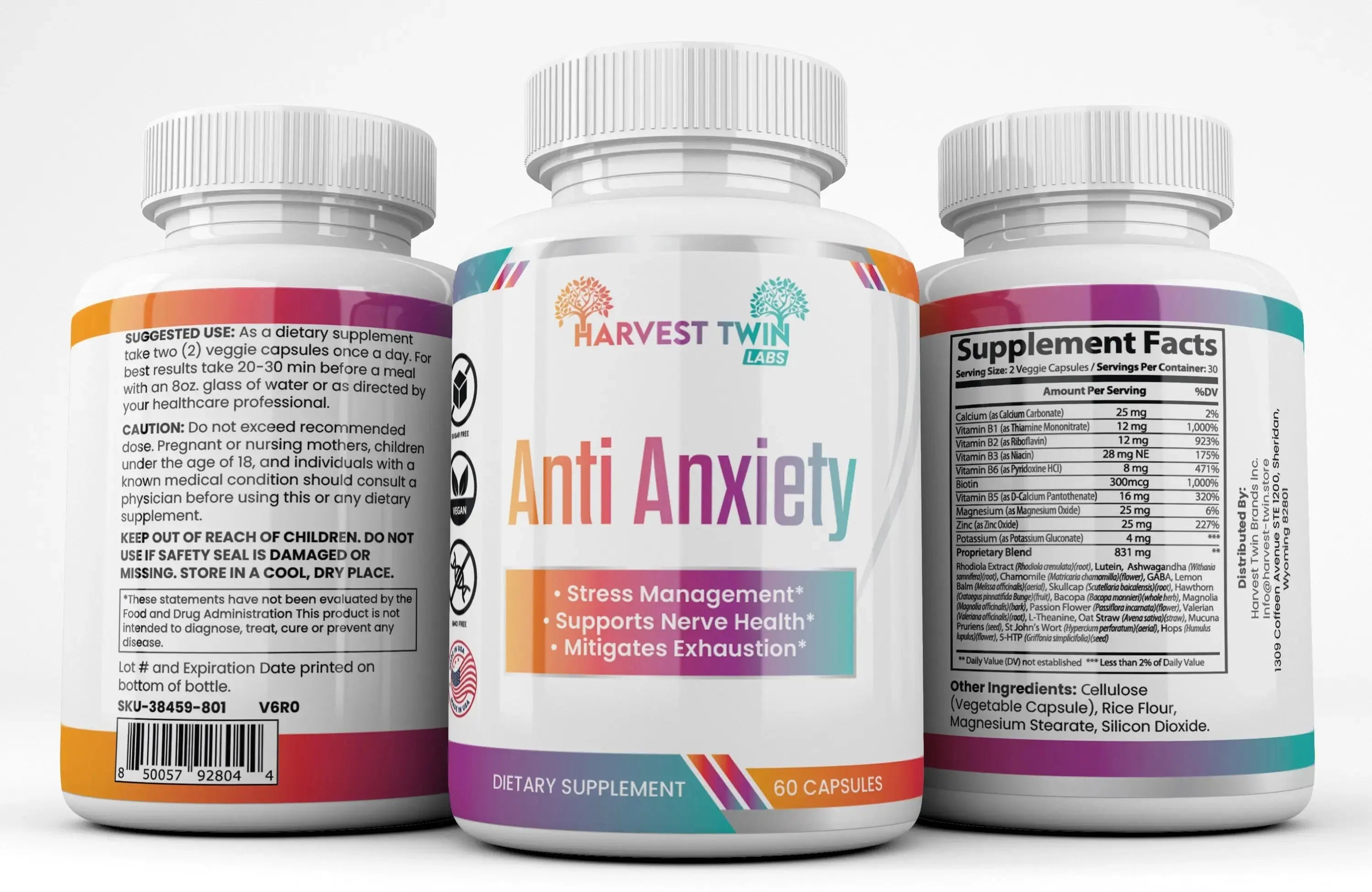 Anti-Anxiety Supplement for Stress Reduction, Cortisol Levels, Relaxation, and Mood Balance Harvest Twin Labs