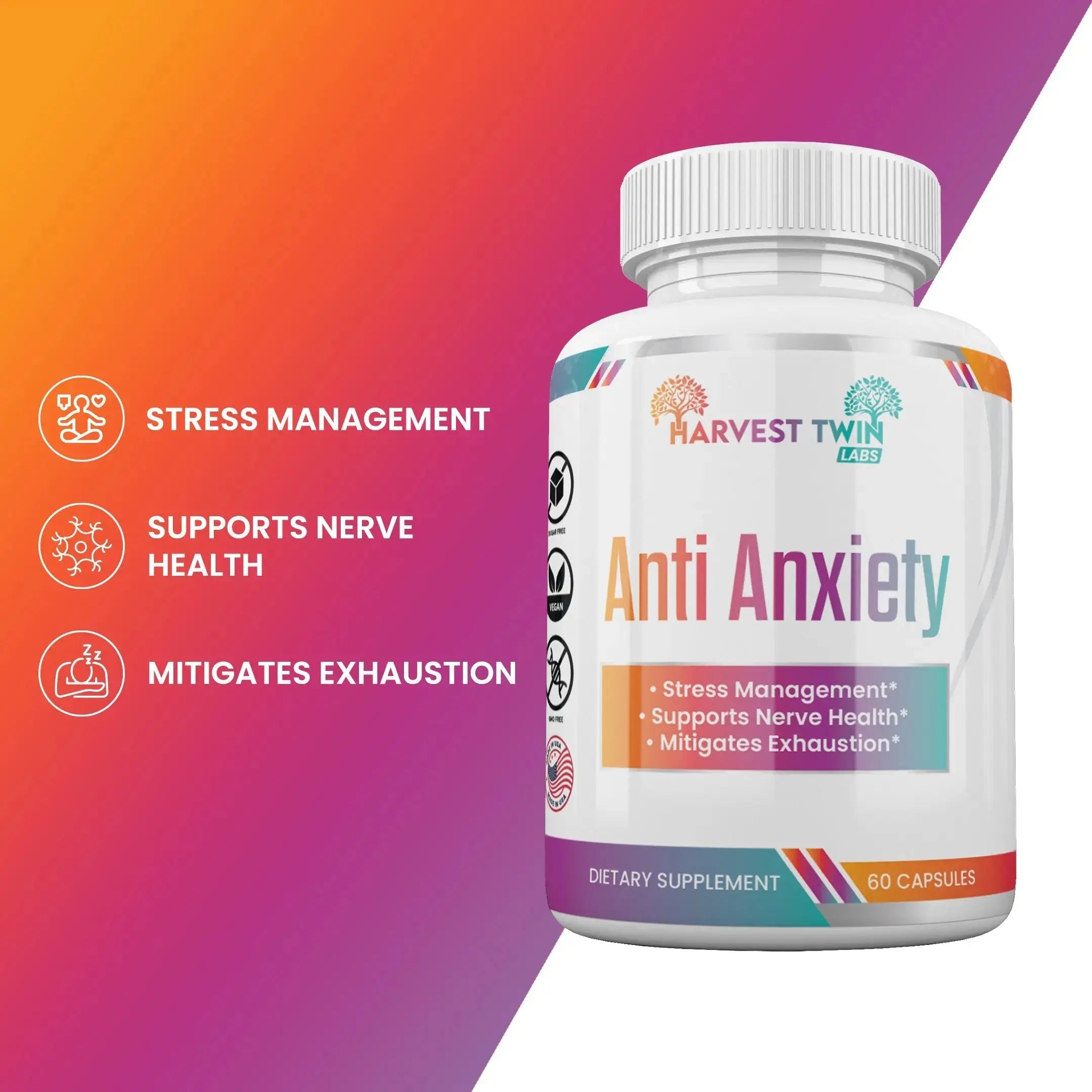 Anti-Anxiety Supplement for Stress Reduction, Cortisol Levels, Relaxation, and Mood Balance Harvest Twin Labs