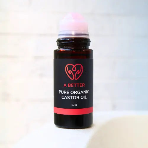 Pure Organic Castor Oil Roll-On 50mL - Amber Glass Bottle Rose Quartz Roller A Better
