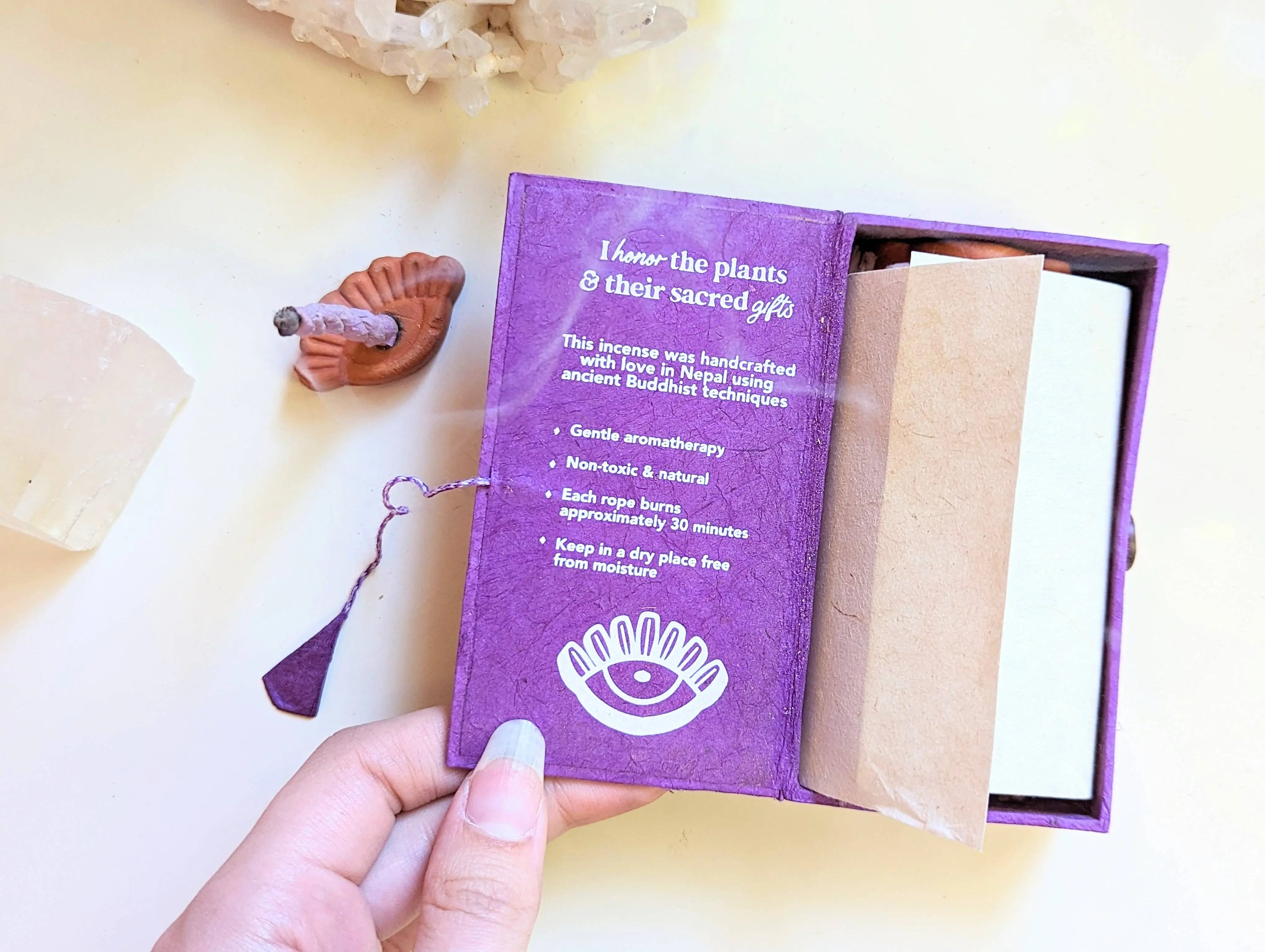 Sacred Smoke Rope Incense + Holder - Buddhist, Natural Goddess Provisions