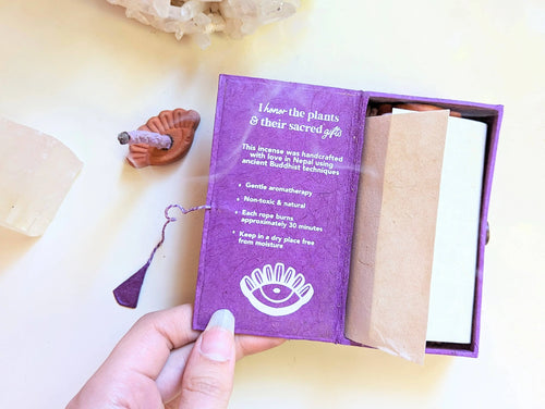 Sacred Smoke Rope Incense + Holder - Buddhist, Natural Goddess Provisions